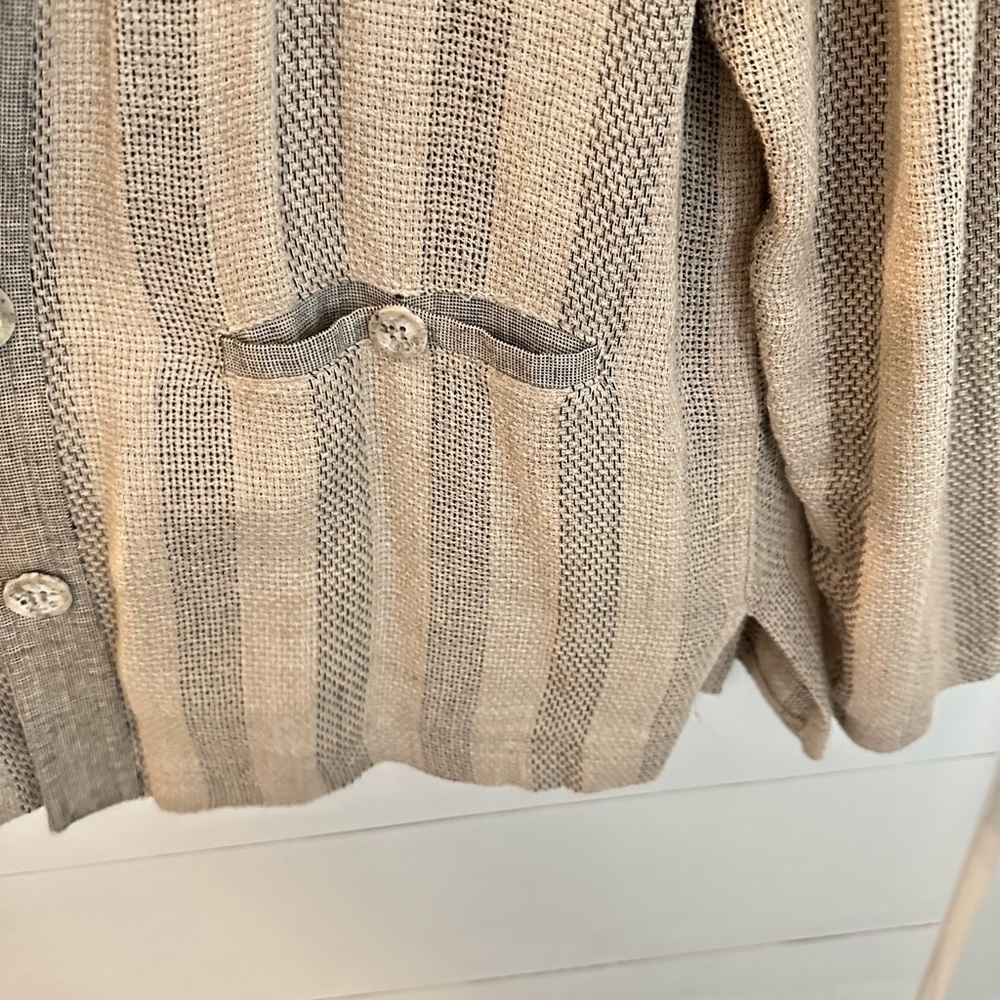 VTG MZM Sport M striped flax linen lagonlook bohemian Y2K 90's vest and jacket - Picture 4 of 16